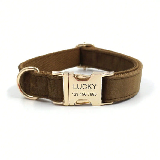 Velvet Dog Collar Custom Engraved ID, Adjustable
