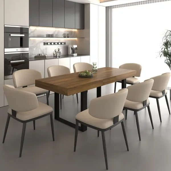 Recextendable dining table aged effect wood and black