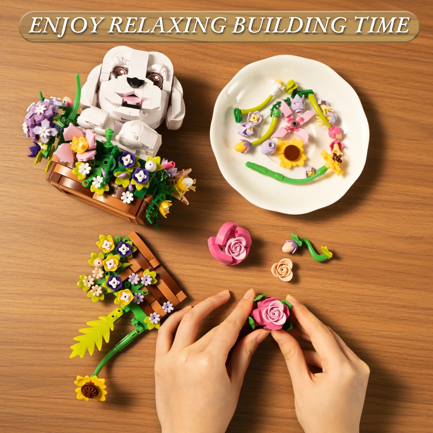 Dogs Bouquet Succulent Building Blocks Set