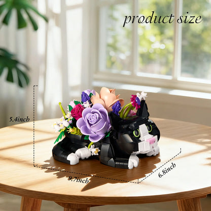 Cat Rose Bouquet Planter Building Blocks Set