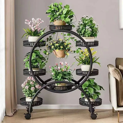 Metal Multi Tiers Rolling Plant Stand Indoor Outdoor Plant Shelf Pot Holder Home Living Room Balcony Plant Stand Outdoor