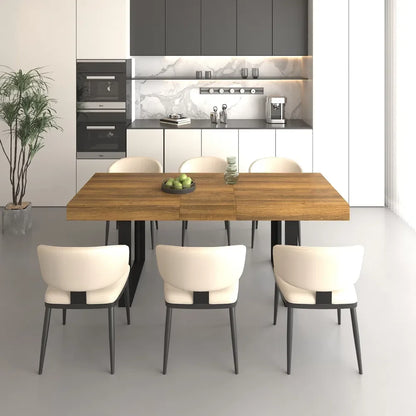 Recextendable dining table aged effect wood and black