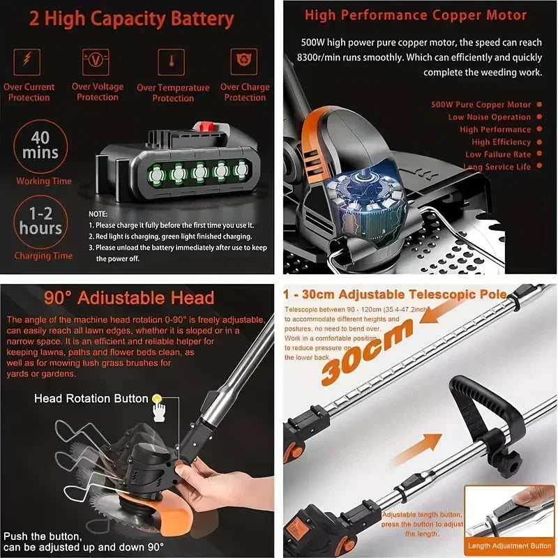 Wireless portable weed trimmer for lawn trimming