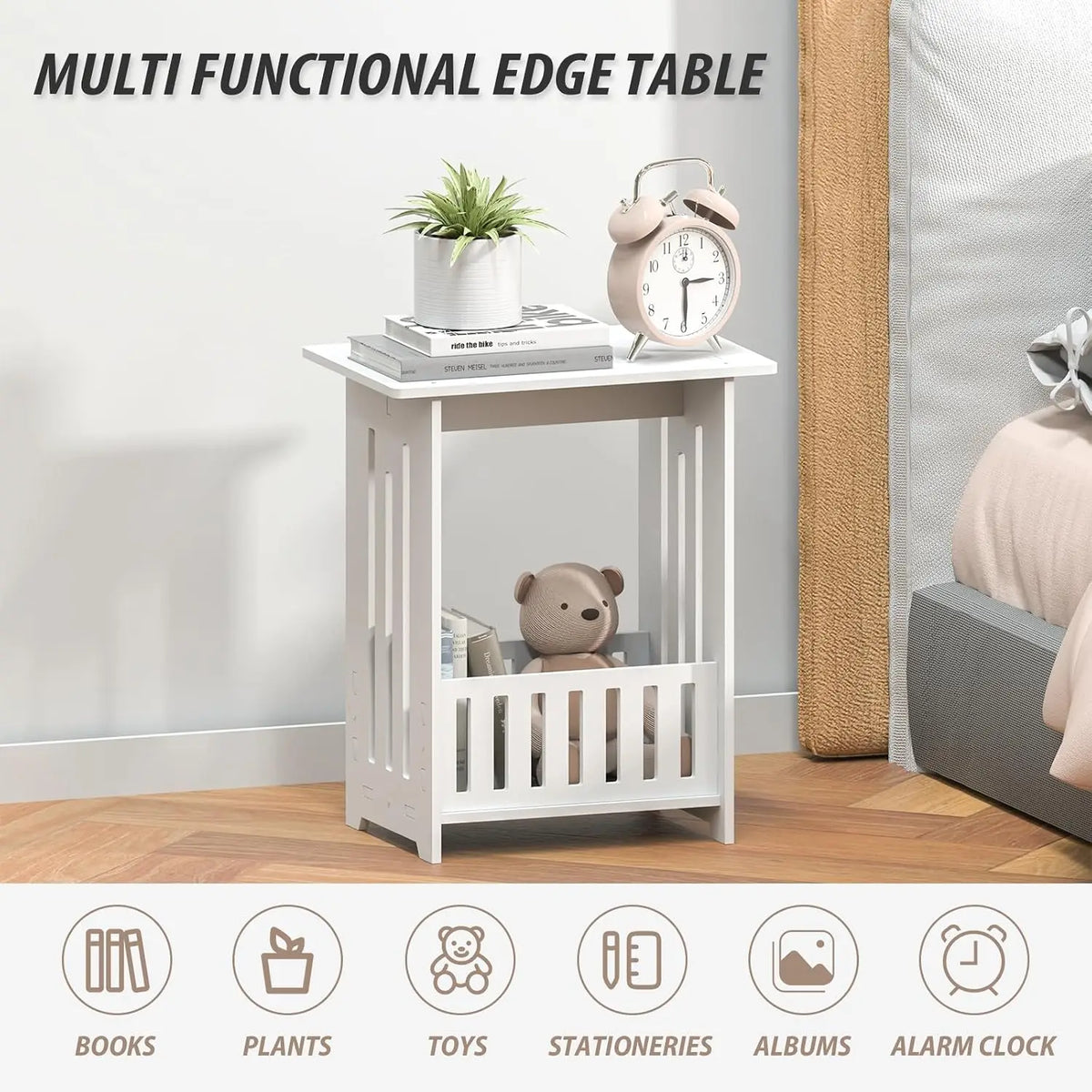 Small White Bedside Table, Nightstand for Bedroom,