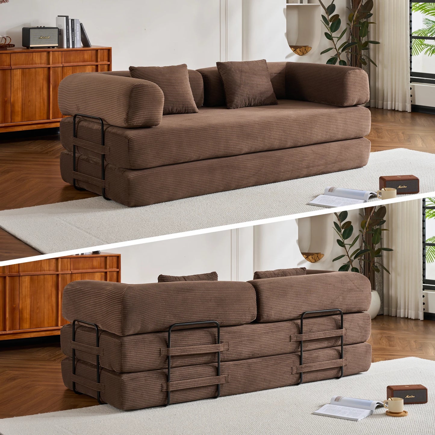 79" Folding Convertible Sofa Bed, Corduroy Futon, Loveseat