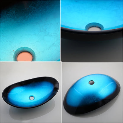 KEMAIDI Bathroom Sink Tempered Glass Washbasin Vessel Sink with Black Waterfall Faucet Bathroom Countertop Basin Sinks