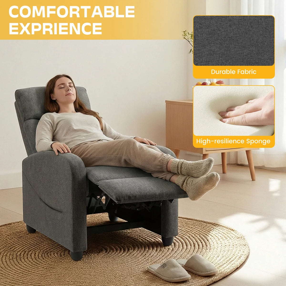 MCQ Living Room Recliner Sofa with Lumbar Support Sofa Fabric or Pu Leather for Adults Recliners Home Theater Seating Reclining Sofa Chair for Living Room