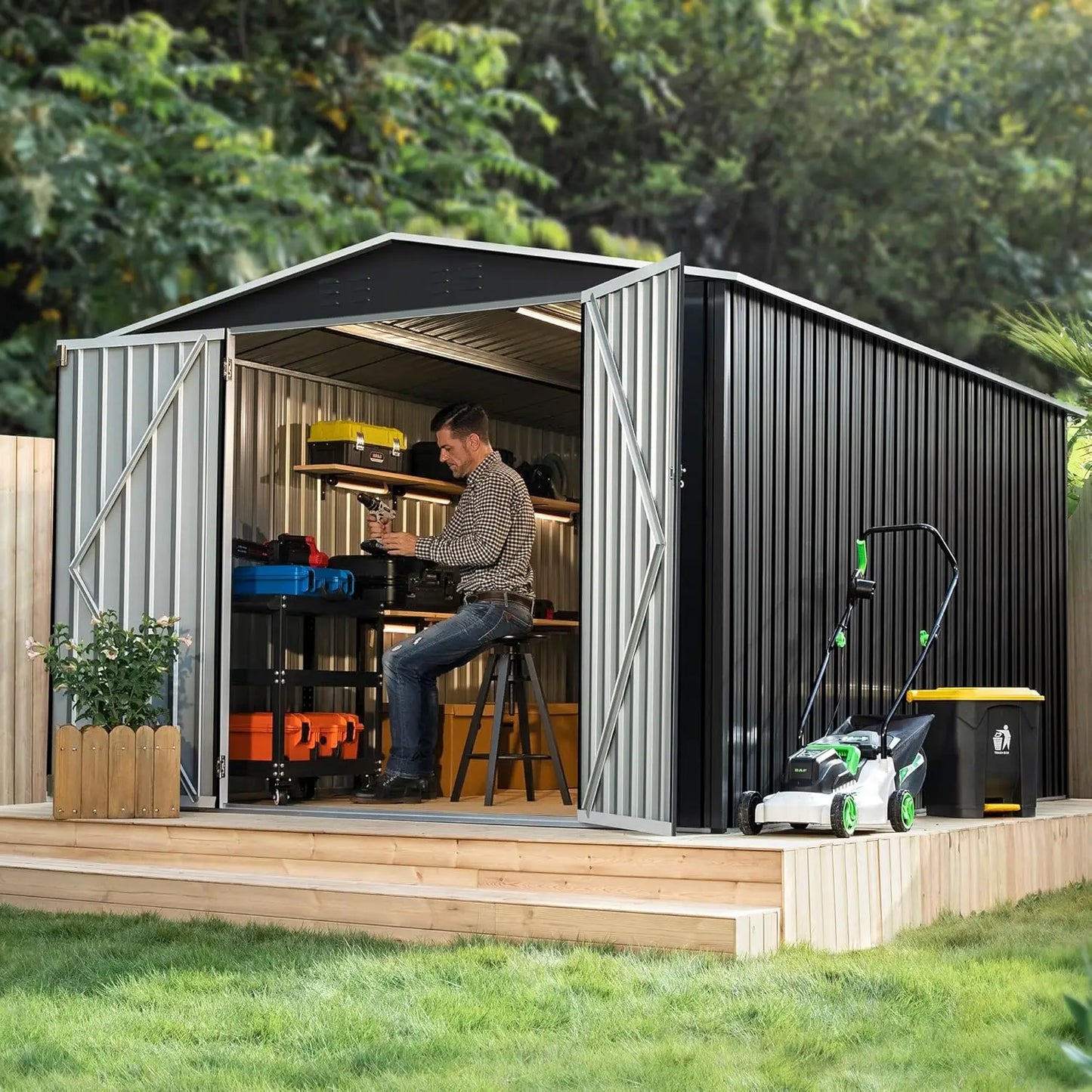 8x12FT Outdoor Metal Storage Shed Updated Frame