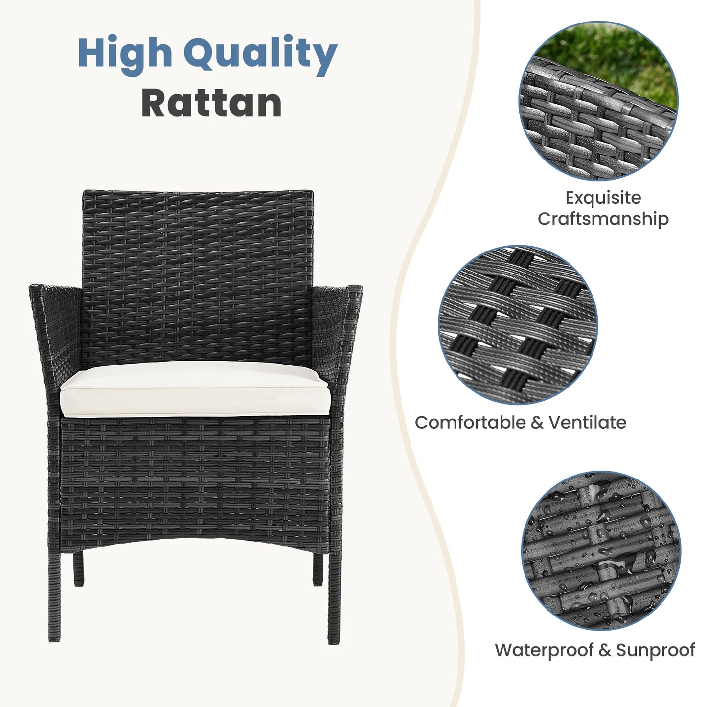 Outdoor Patio Soft Cushion chairs Glass Table