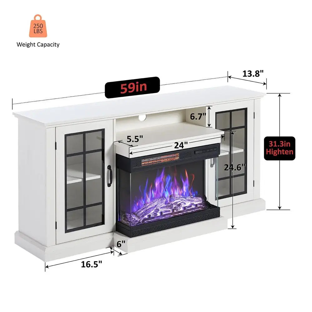 TV Stand with 3 Sided Glass Electric Fireplace