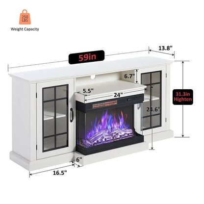 TV Stand with 3 Sided Glass Electric Fireplace