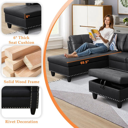 Sectional Sofa Couch, Modern, Chaise Lounge, 2 Pillows