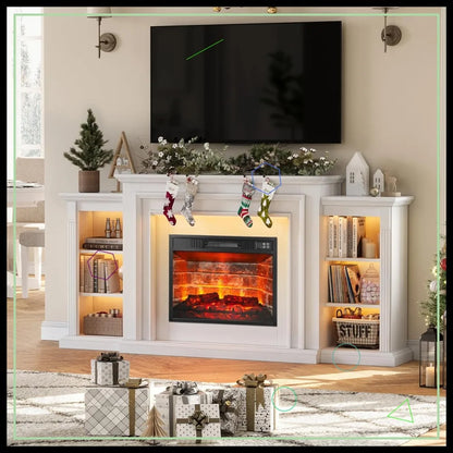 72" LED Electric Fireplace TV Stand with Mantel