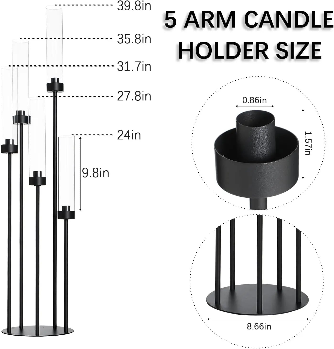 2PCS 39.8''Matte Black Candle Holder