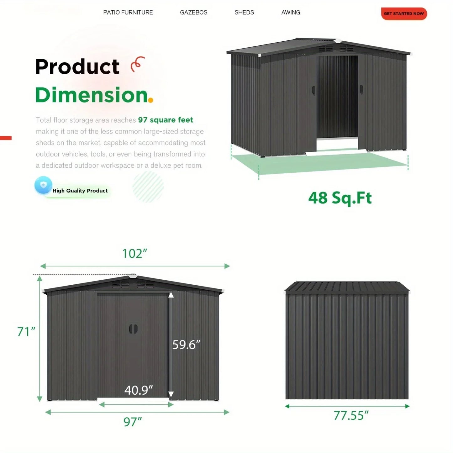 8x6 Ft Outdoor Storage Shed with Sliding Door