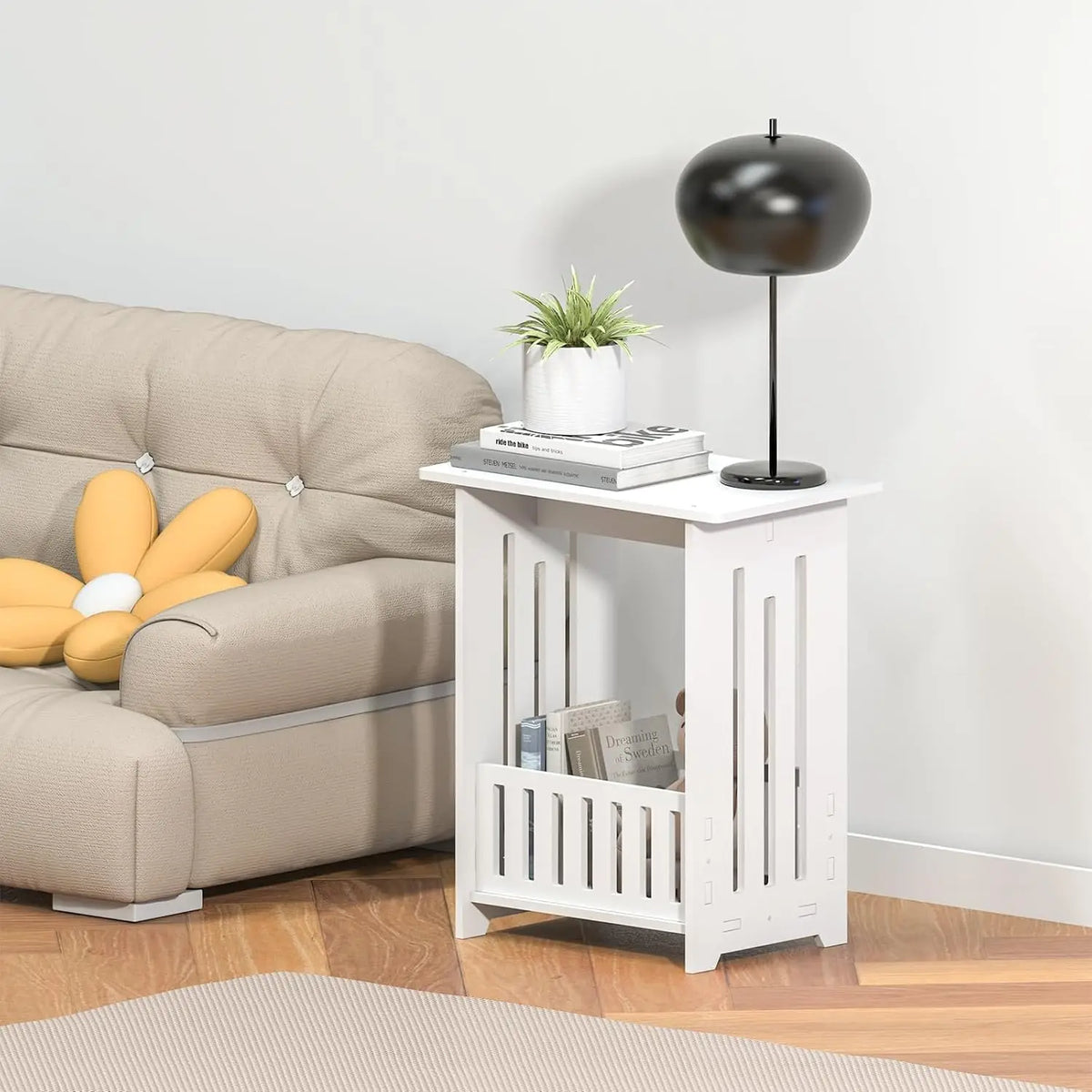 Small White Bedside Table, Nightstand for Bedroom,