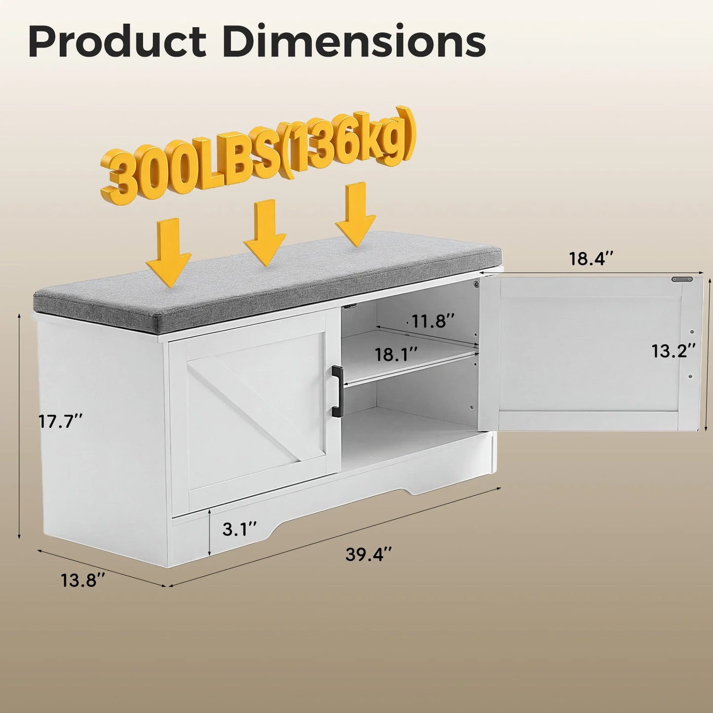 Storage Bench Shoe Organizer Cabinet with Padded Seat