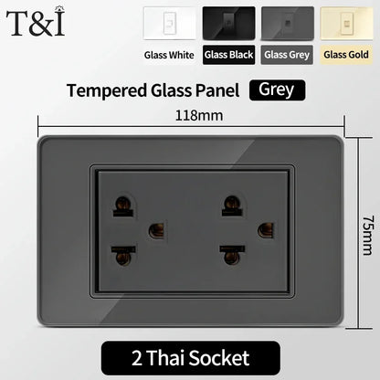 118 Series 118*75mm Tempered Glass US Thai Wall Socket Dual USB Type-C Ports Light Switch Smart Home Appliance 110V Home Office