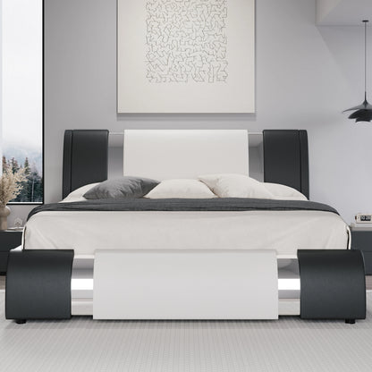 Modern Faux Leather Bed Frame with Iron Pieces