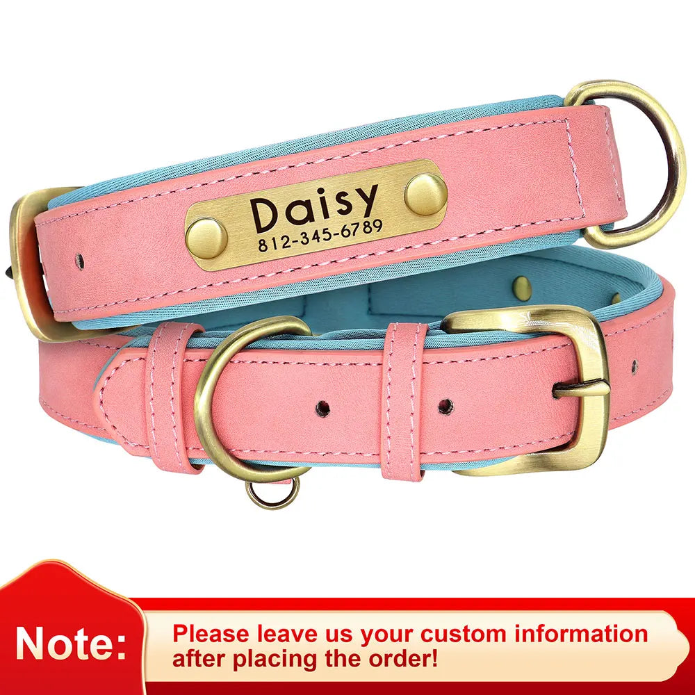 Customized Leather Nameplate Dog Collar Free Engraving Name