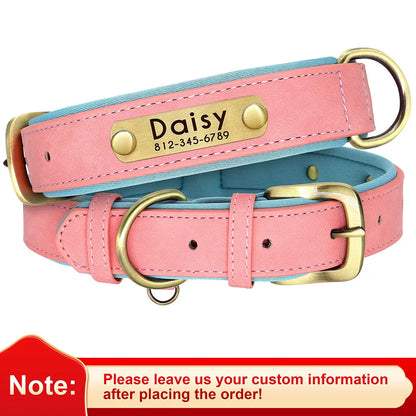 Customized Leather Nameplate Dog Collar Free Engraving Name