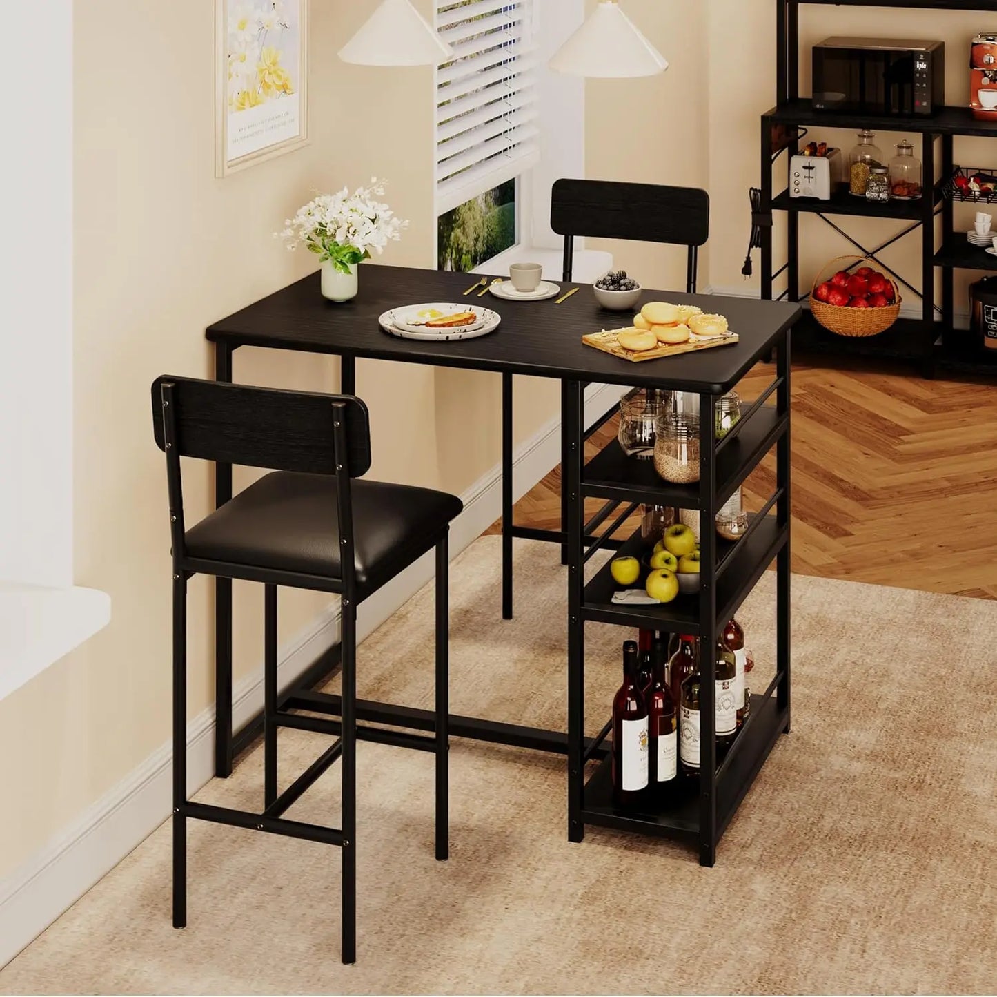Dining Table Set with PU Cushion Chairs