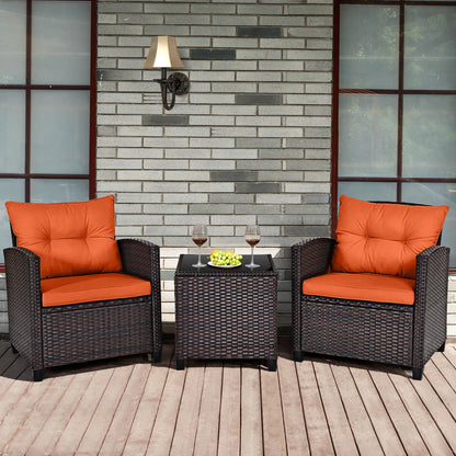 3 Piece Patio Rattan Furniture Set Cushioned