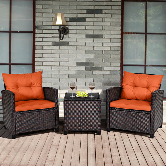 3 Piece Patio Rattan Furniture Set Cushioned