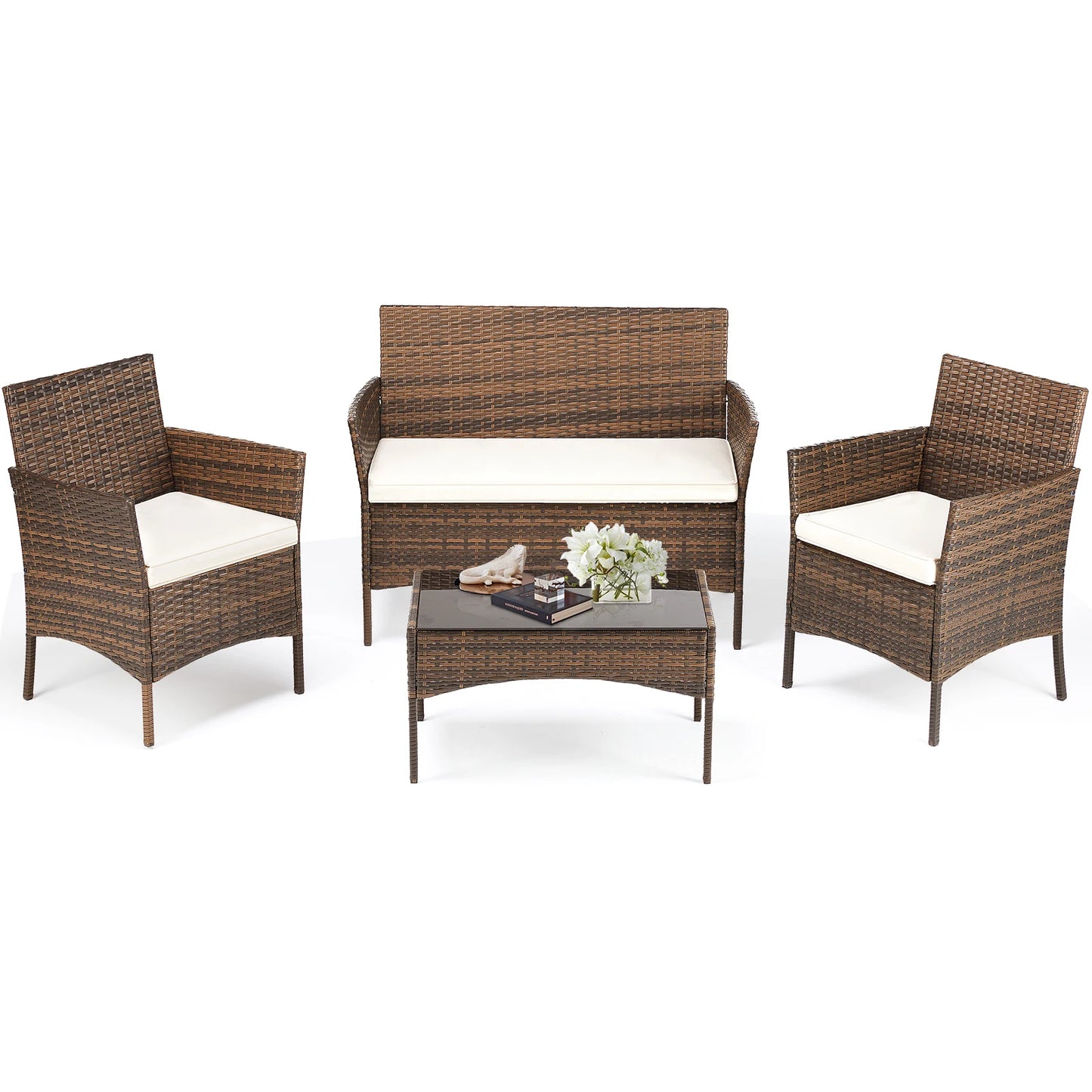 Outdoor Patio Soft Cushion chairs Glass Table
