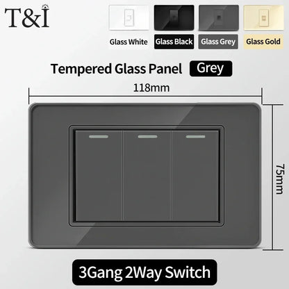 118 Series 118*75mm Tempered Glass US Thai Wall Socket Dual USB Type-C Ports Light Switch Smart Home Appliance 110V Home Office