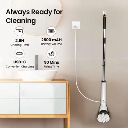 9-in-1 USB Rechargeable Electric Cleaning Brush Telescopic Handle