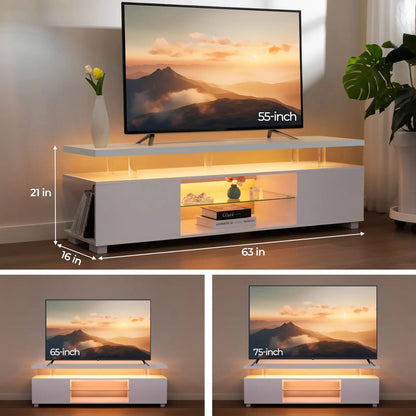 LED TV Stand White Entertainment Center, Storage