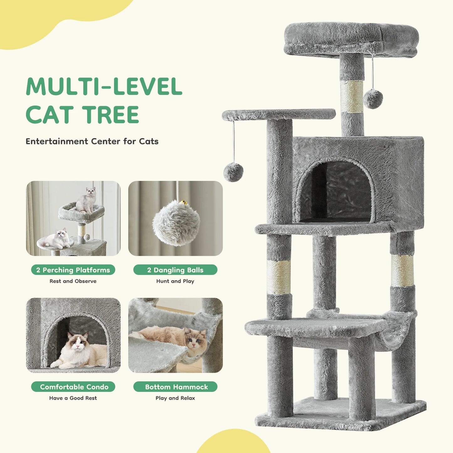 44In Cat Tree Tall Multi-Climbing Towert