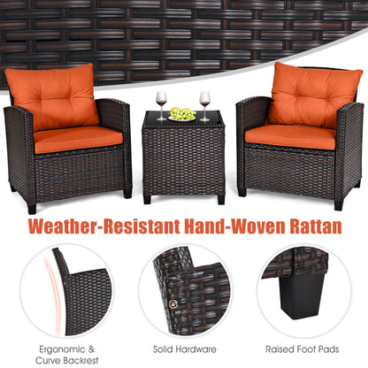 3 Piece Patio Rattan Furniture Set Cushioned