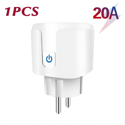 WiFi EU Smart Socket Plug With Tuya App Outlet 20A Adapter Power Monitor Wireless Remote Control APP For Google Home Alexa