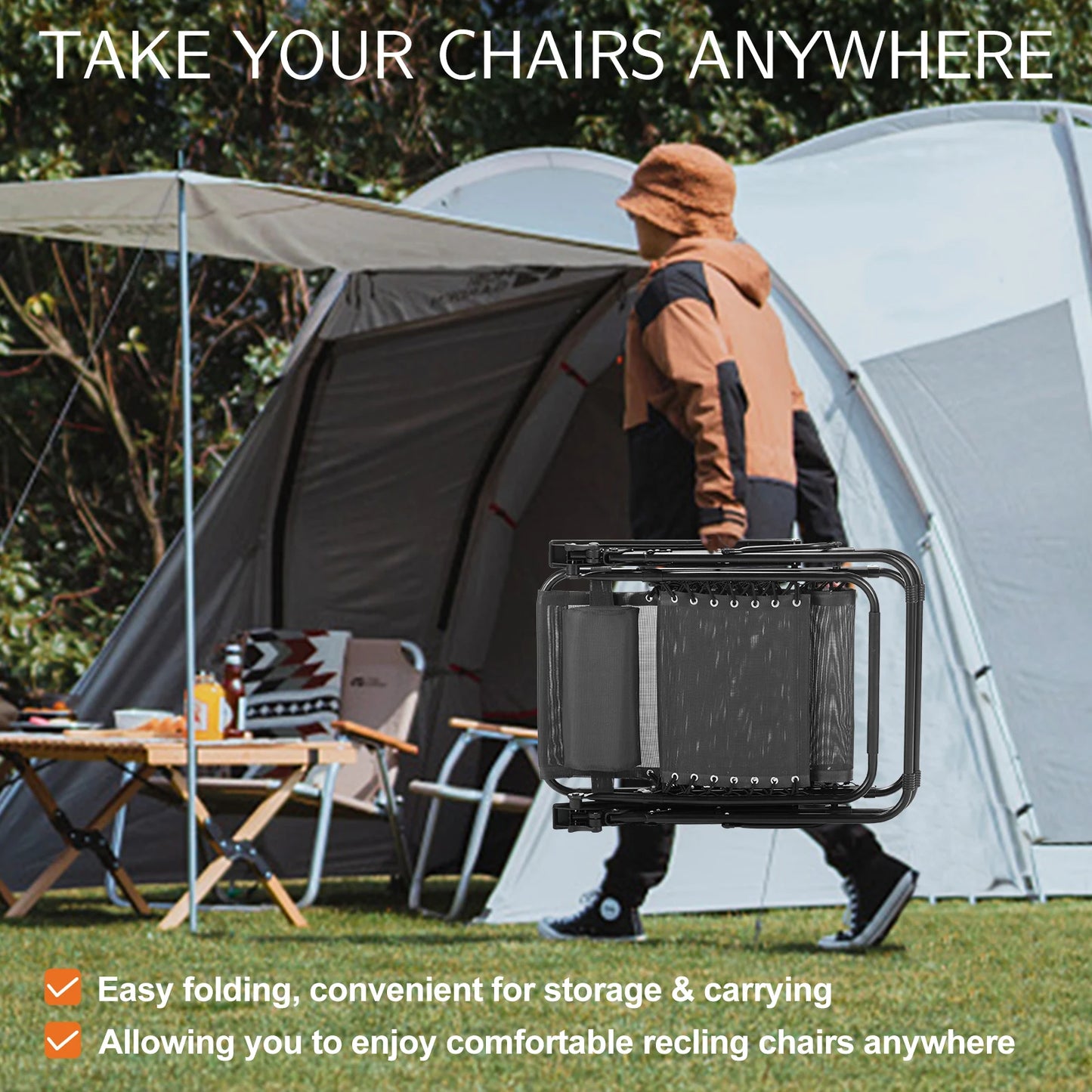 Portable Recliner Camping Patio Outdoor Lounge Chair