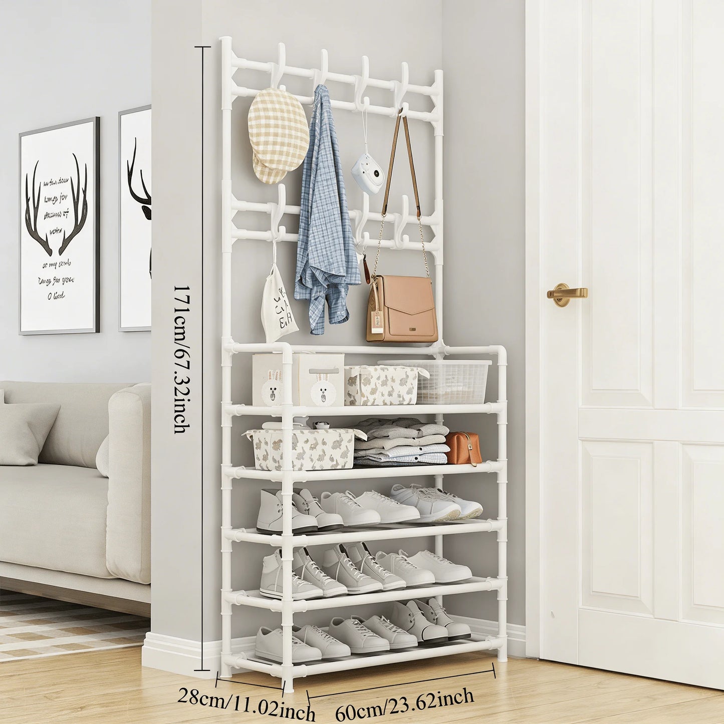 5-Tier Freestanding Coat, Shoe Rack Entryway Shelf