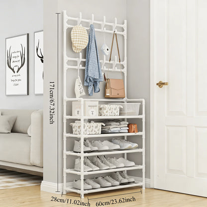 5-Tier Freestanding Coat, Shoe Rack Entryway Shelf