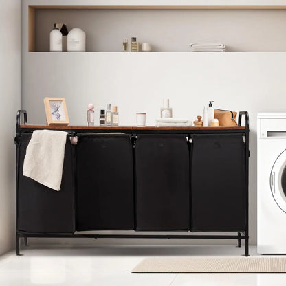 4-Section Laundry Hamper with Shelf