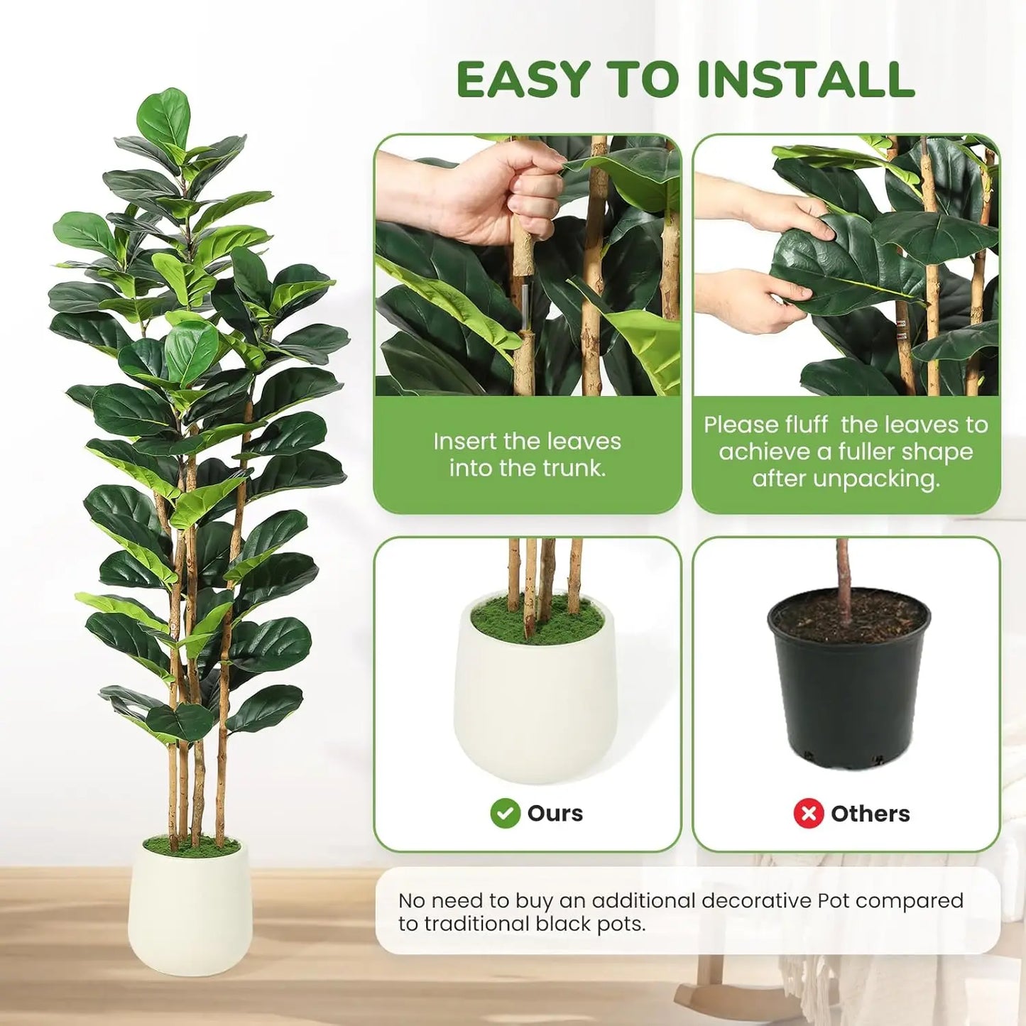 Fiddle Leaf Fig Tree with Pot Faux Trees