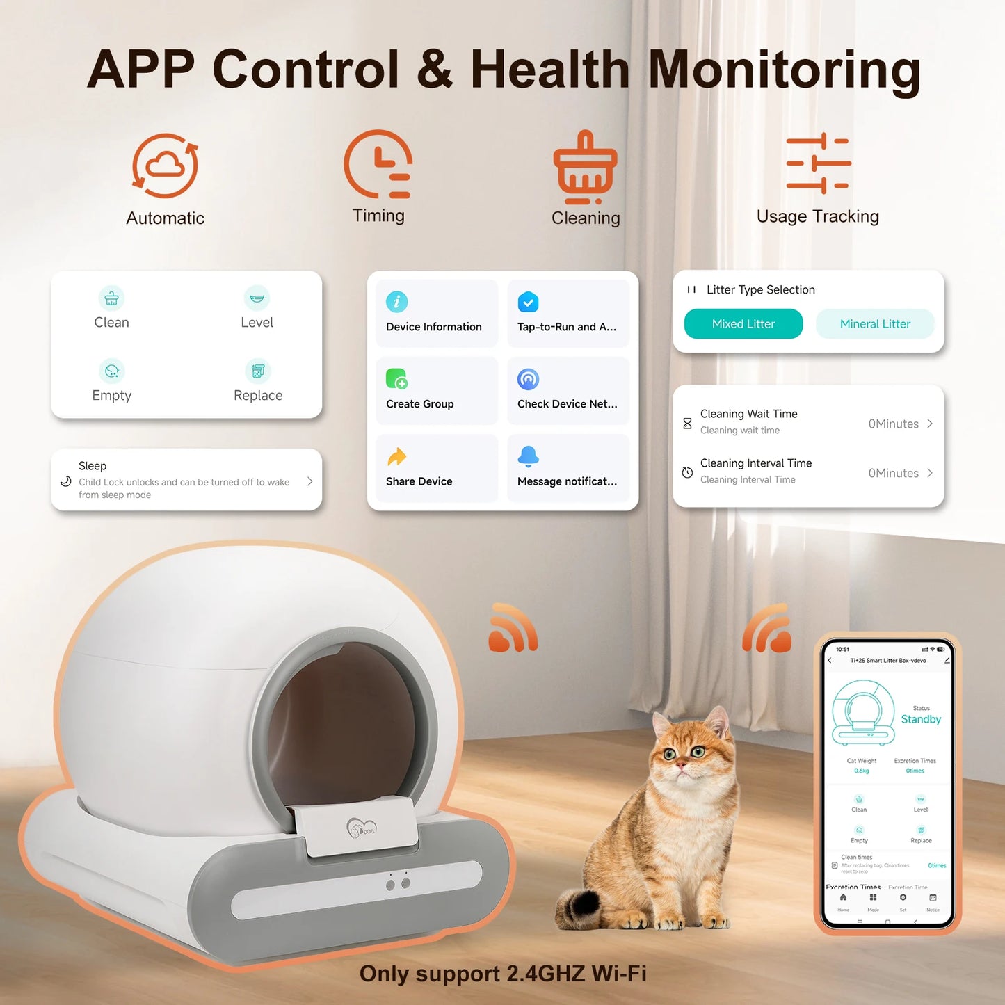 Self-Cleaning Cat Litter Box App Control