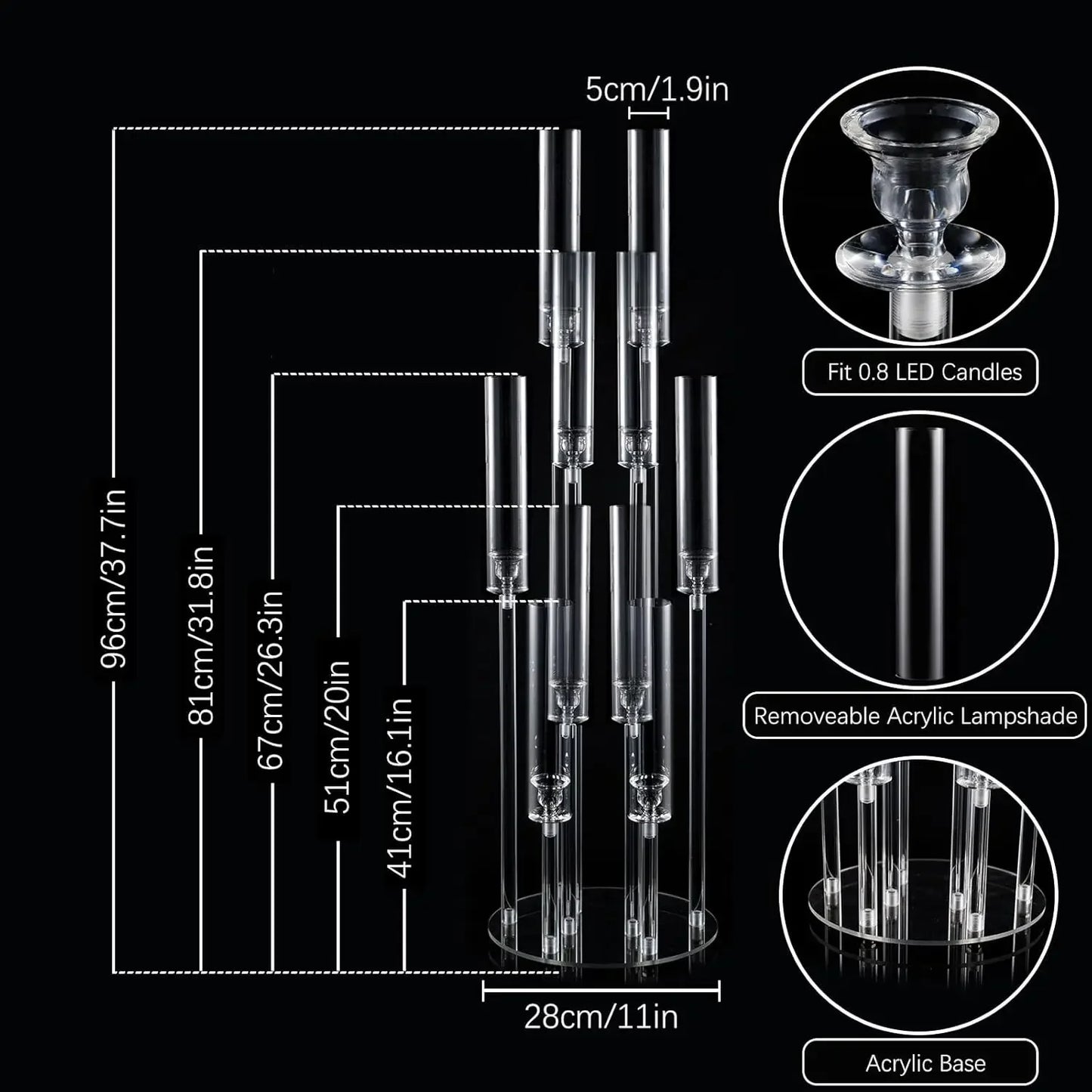 10Pcs Acrylic Candelabra Centerpiece 10 Arm Candelabras