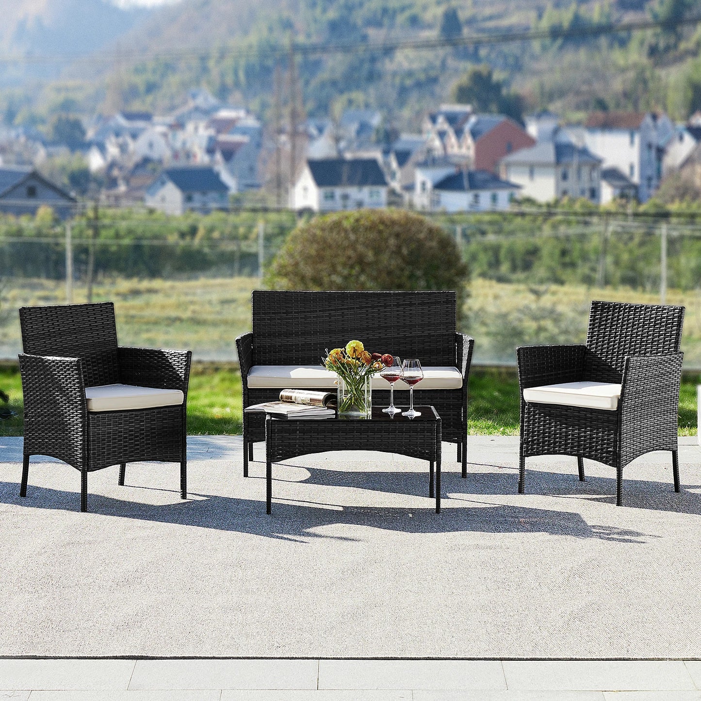Outdoor Patio Soft Cushion chairs Glass Table