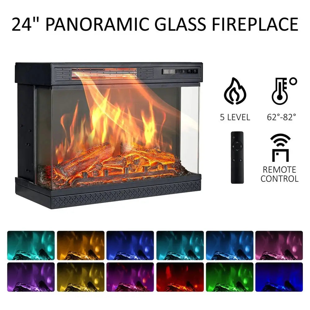 TV Stand with 3 Sided Glass Electric Fireplace