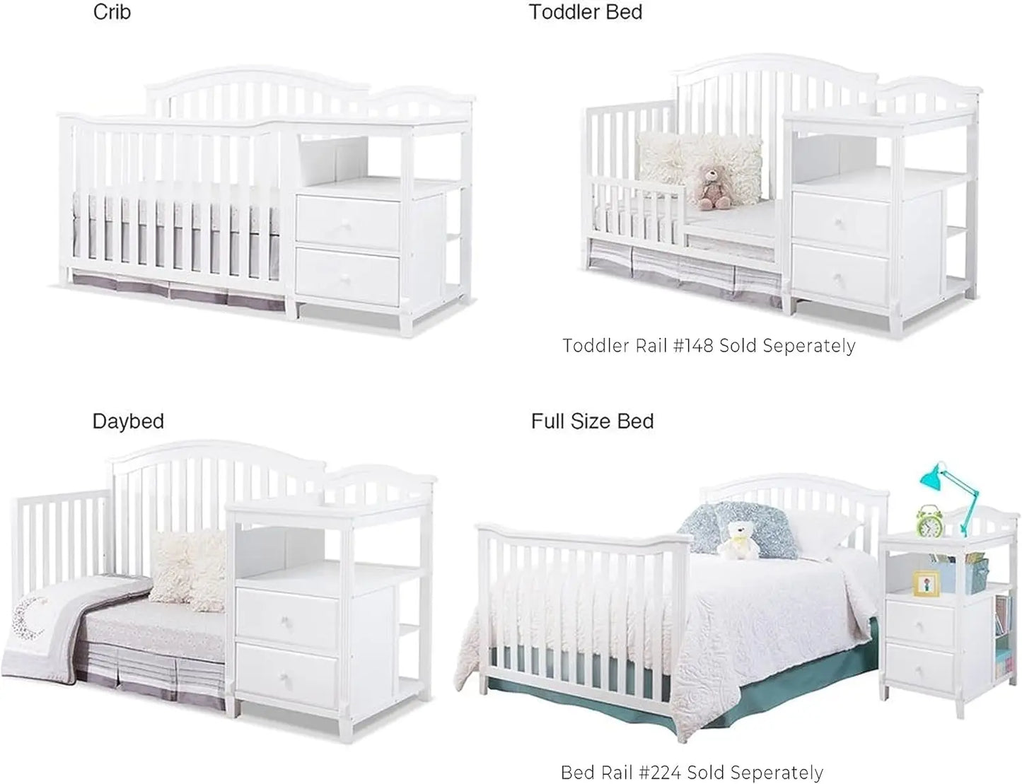 Crib and Changer with Convertible Diaper Changing Table