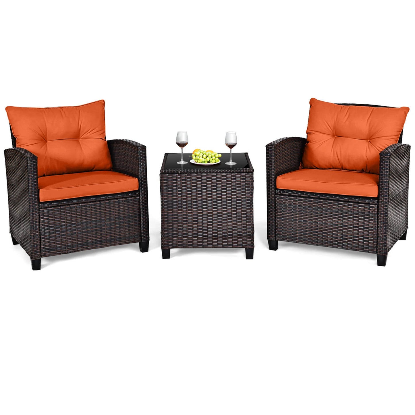 3 Piece Patio Rattan Furniture Set Cushioned