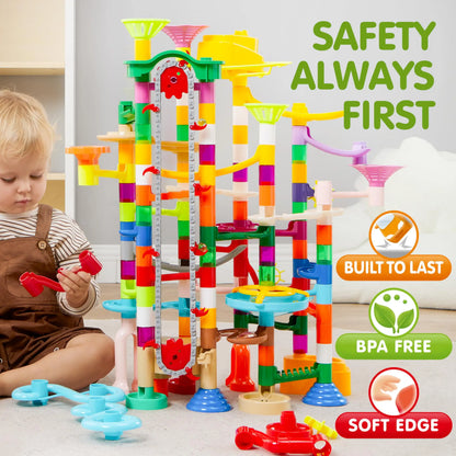 Glowing Marble Run, Motorized Elevator Construction Building Blocks