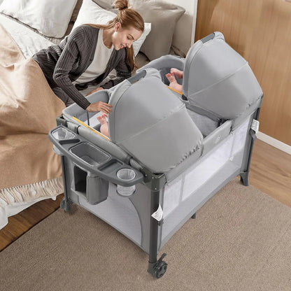 Twin Bassinet for Baby, Bedside Sleeper and Playpen