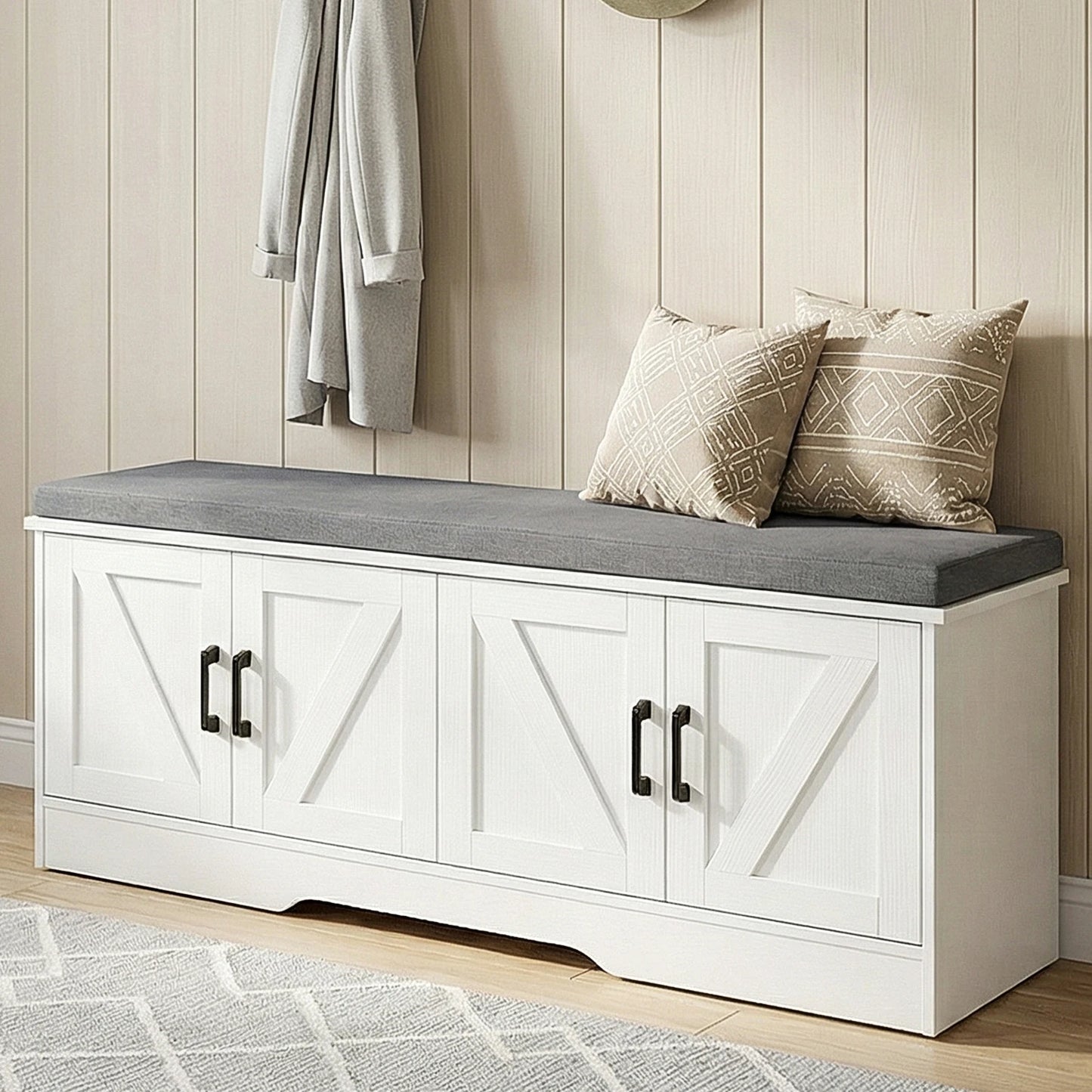Storage Bench Shoe Organizer Cabinet with Padded Seat
