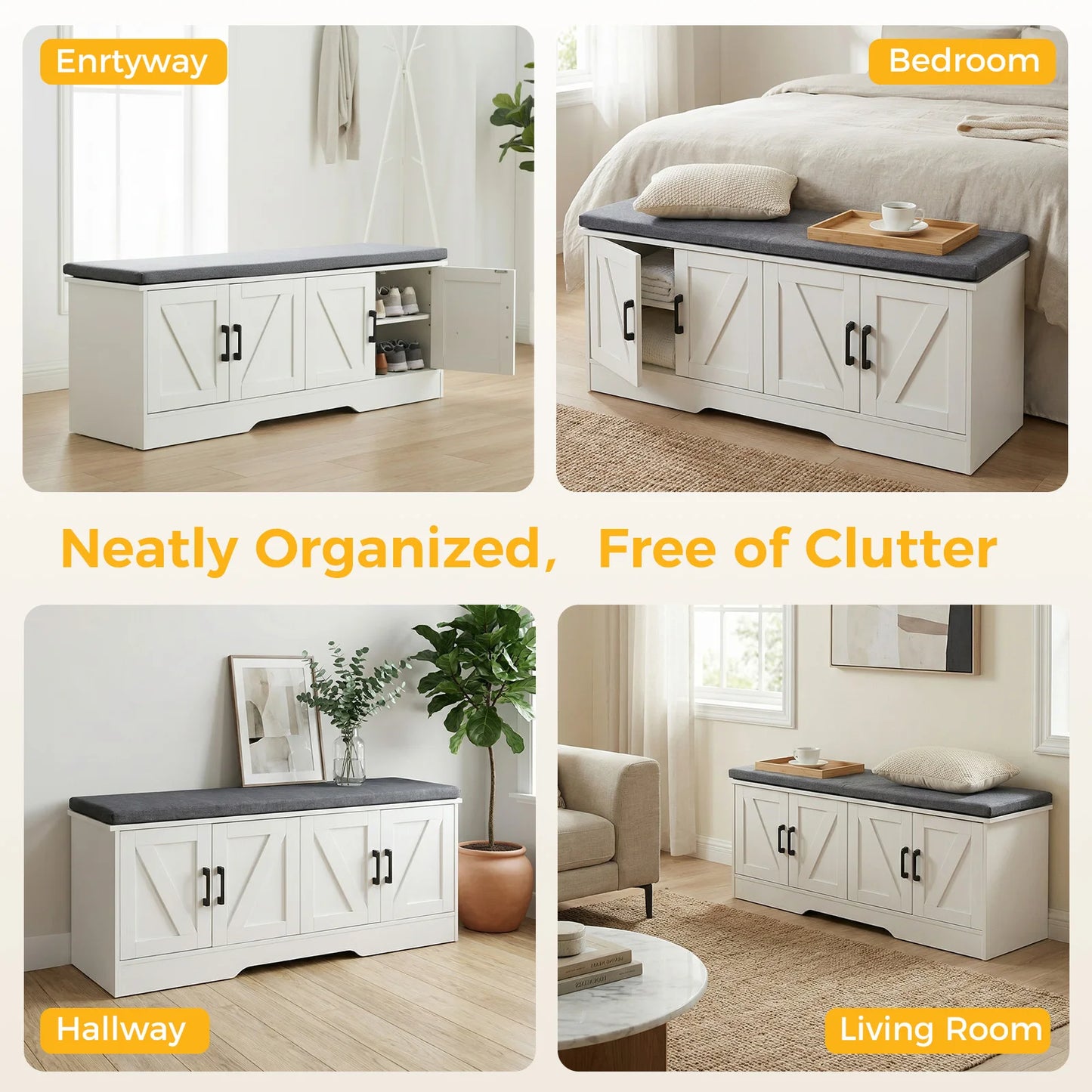 Storage Bench Shoe Organizer Cabinet with Padded Seat